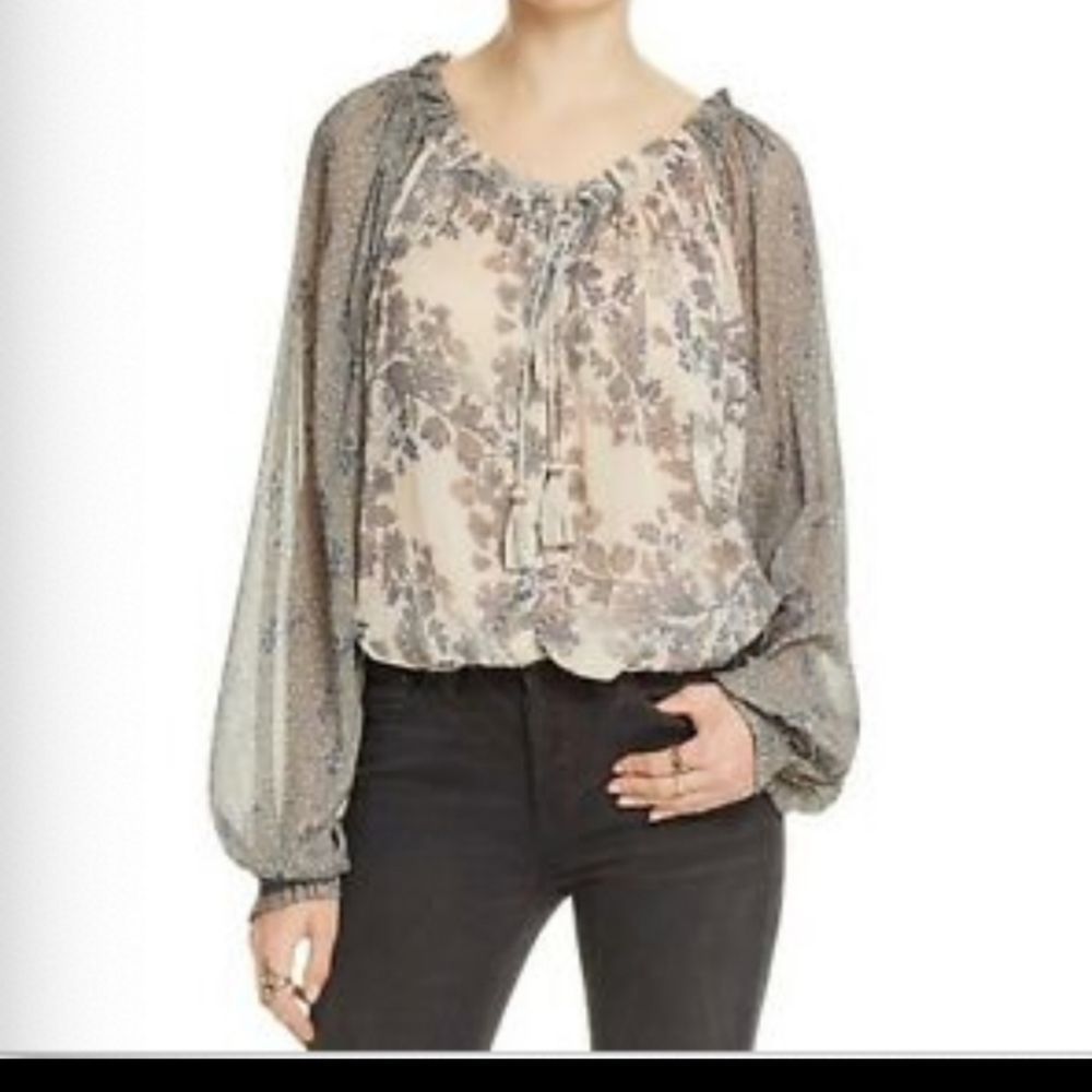 Free People Hendrix Mixed Print Floral Puff Sleeve Blouse